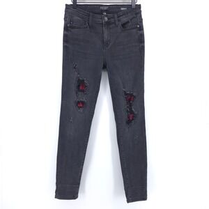 Judy Blue Womens Skinny Jeans Size 7/28 Black Distressed Plaid Patch Grunge Punk